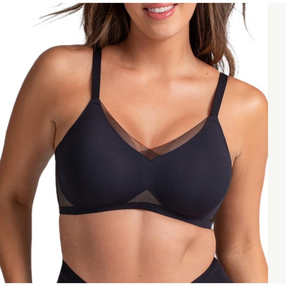 Honeylove CrossOver Wireless Bra Runway Black Mesh Lift Support Shapewear 1X EUC